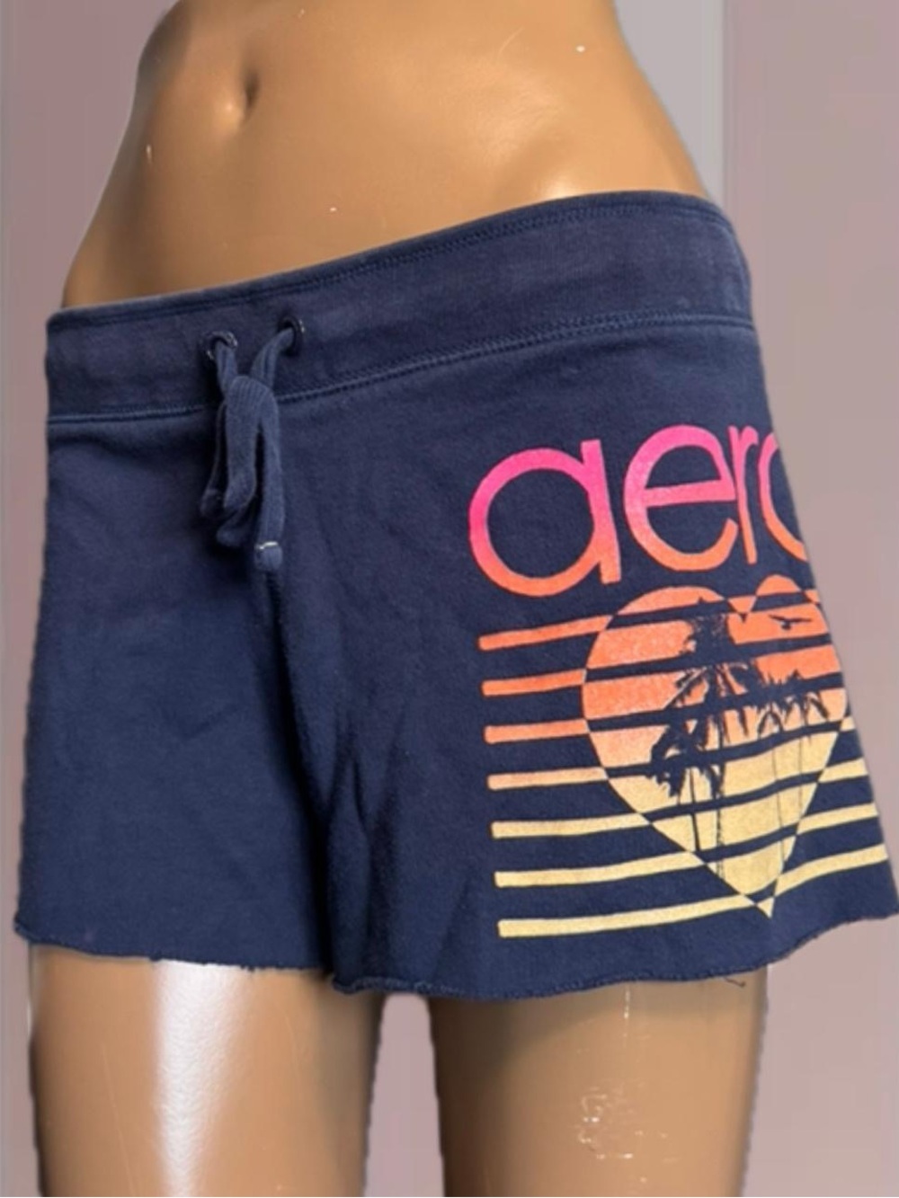 Aeropostale Y2K navy blue shorts with pink and yellow glitter logo